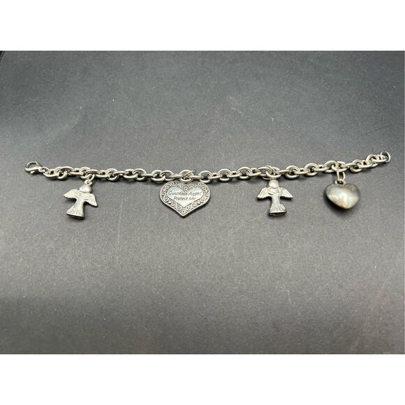 Guardian Angel Heart Silver Tone Fashion Charm Bracelet - Picture 3 of 4